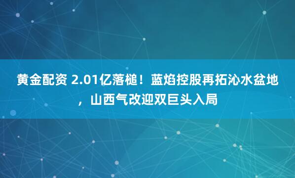 黄金配资 2.01亿落槌！蓝焰控股再拓沁水盆地，山西气改迎双巨头入局